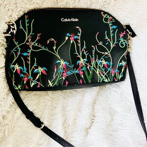 Calvin Klein Black Floral Embroidered Handbag